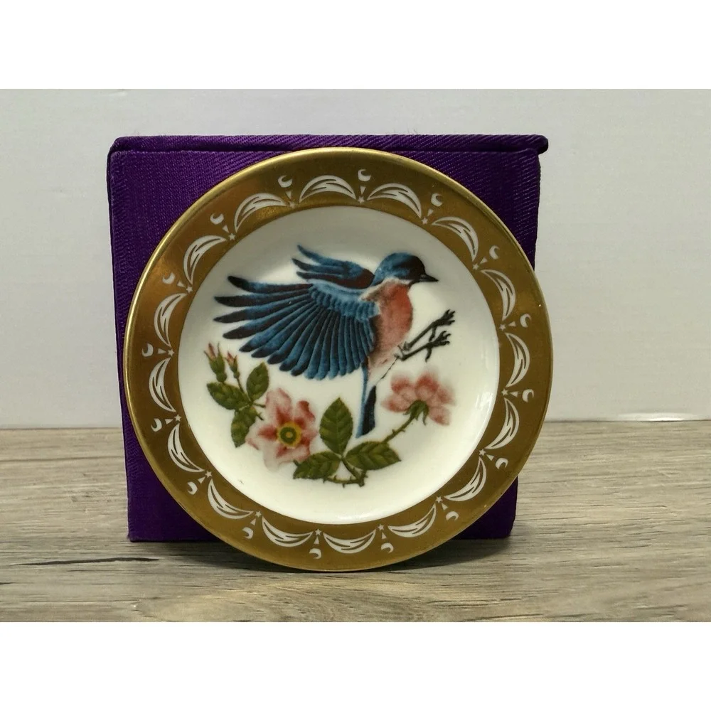 State Birds Flowers Franklin MINI Plate New York Bluebird Rose 3